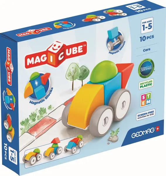 Constructor magnetic Geomag - Magicube, mașinuțe, 10 piese