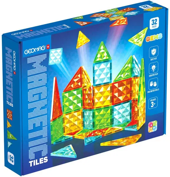 Constructor magnetic Geomag - Placi multicolore, 32 piese