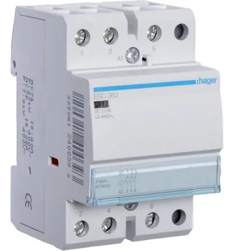 Contactor, 63A, 3ND, 230V Hager ESC363