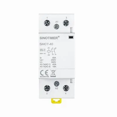 Contactor AC, 2 poli NO , 40A, tensiune bobina 220 V/230 V, montare pe sina DIN Sinotimer SMC7-40-2NO