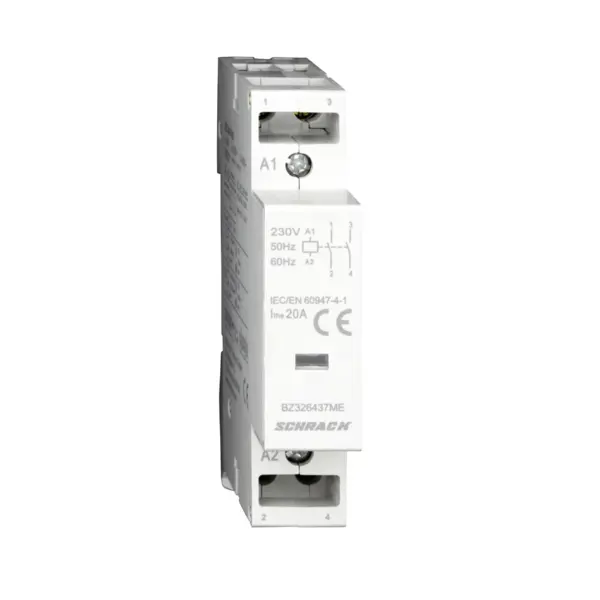 Contactor modular 20A, 230V AC, 2ND, AMPARO, SCHRACK BZ326437ME