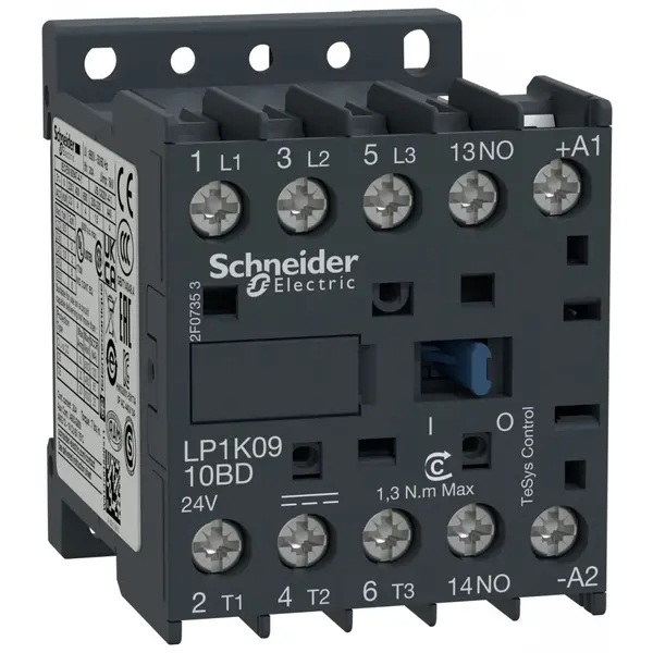 Contactor Tesys 3P 9A bobina la 24Vcc aux 1NO LP1K0910BD