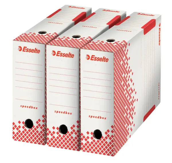 Container arhivare si transport cu capac carton reciclat si reciclabil cotor 100mm alb Esselte Speedbox Container arhivare si transport cu capac carton reciclat si reciclabil cotor 100mm alb Esselte Speedbox