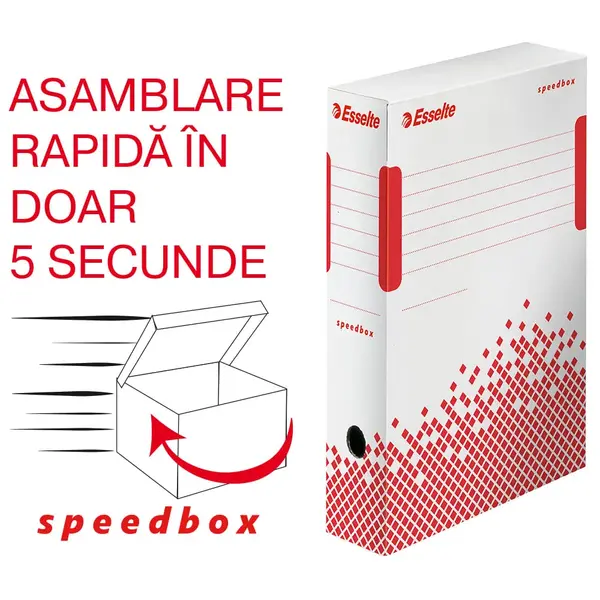 Container arhivare si transport cu capac carton reciclat si reciclabil alb cotor 80mm Esselte Speedbox Container arhivare si transport cu capac carton reciclat si reciclabil alb cotor 80mm Esselte Speedbox