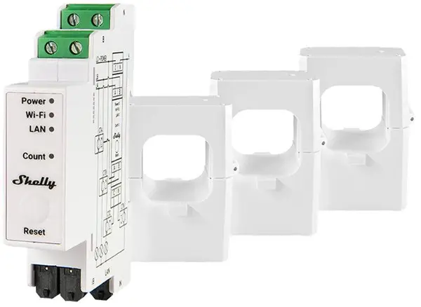 Contor electric trifazat Shelly Pro 3EM 400A, Wi-Fi, LAN, alb