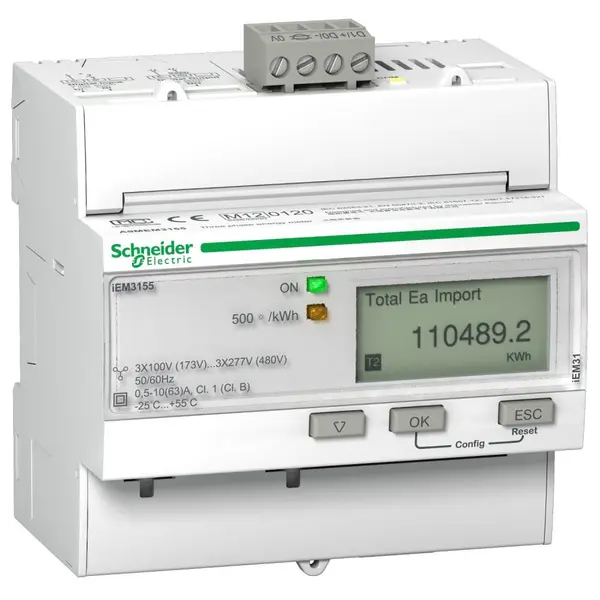 Contor energie 63 A, Modbus 1 Digital I - 1 Digital O, multi-tarif Schneider A9MEM3155