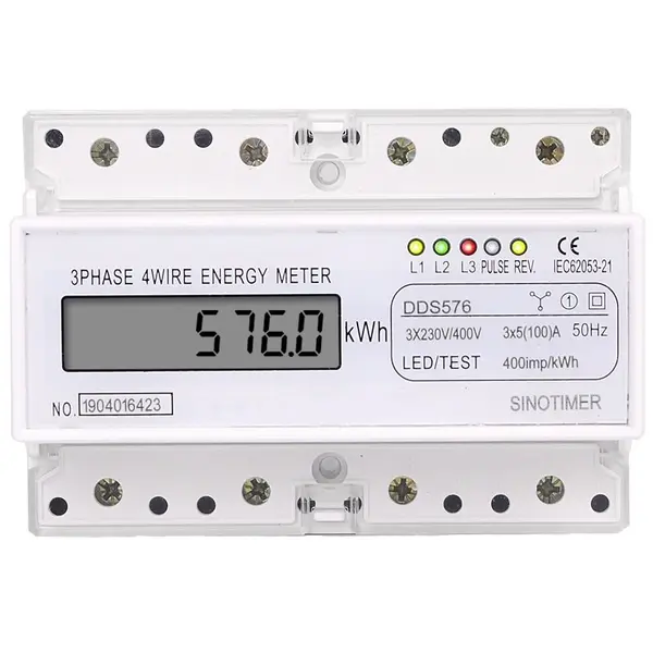 Contor trifazic de energie electrica, Sinotimer, 230/400V AC 50Hz, 3x5(100)A, ecran digital LED, DDS576
