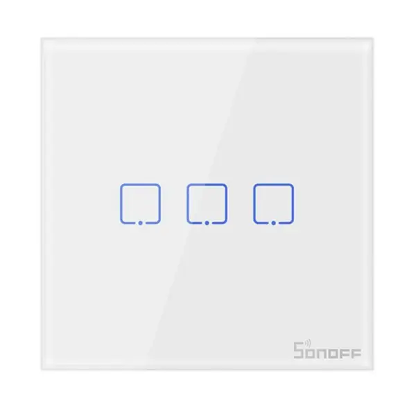Controler smart cu touch, Wifi + RF, 3 canale, alb, 433MHz, Sonoff T2EU3C-RF