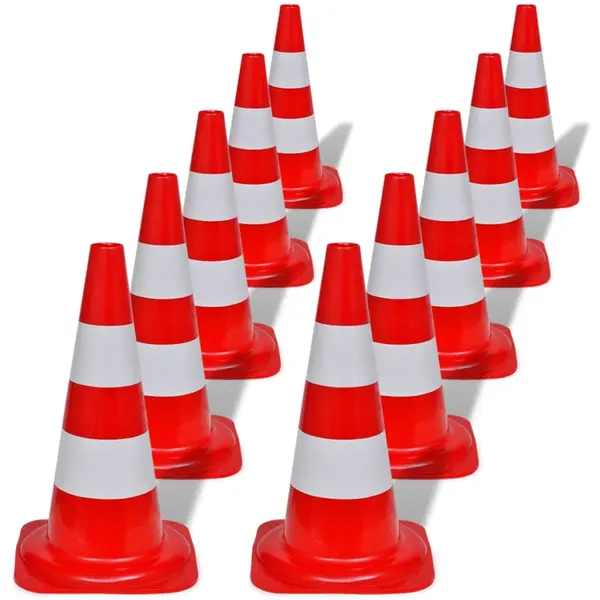 Conuri de trafic reflectorizante, rosu si alb, 50 cm, 10 buc.