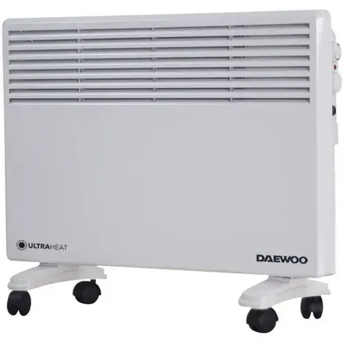 Convector electric Daewoo DPH1500W, 1500 W, 2 trepte de putere, Protectie la supraincalzire, Termostat reglabil, Indicator luminos (Alb)