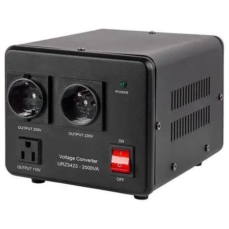 Convertor de tensiune 1600W 2000VA, 230V-115V Bidirectional, Toroidal, 3 Tipuri de Prize, Kemot