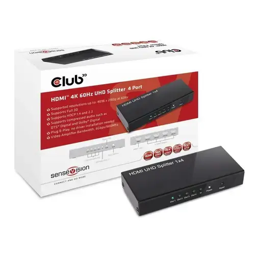 Convertor special Splitter, Club3D, HDMI 2.0, 4 porturi, Negru