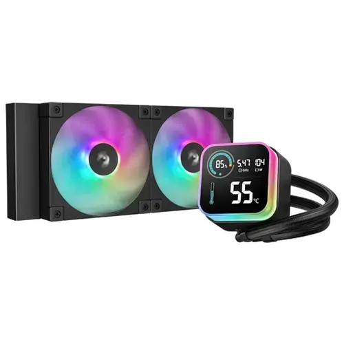 Cooler CPU DeepCool LQ240, 2 x 120mm, 600 - 2400 RPM, iluminare RGB (Negru)