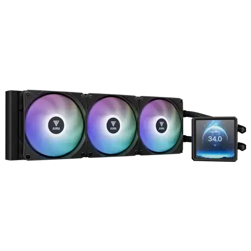 Cooler CPU Gamdias Aura GL360 LCD, iluminare aRGB, 2000rpm (Negru)