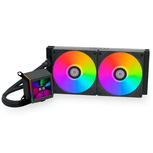 Cooler CPU Lian Li Galahad II LCD 280, iluminare ARGB, 2x 140mm, 2450 rpm, PWM (Negru)