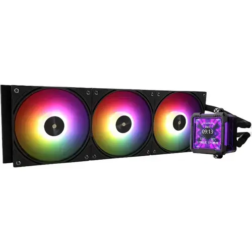 Cooler CPU Thermalright Frozen Warframe Pro 360, Intel si AMD, Racire cu lichid AIO, 3 x 120mm (TL-P12-S), 2000 rpm, pompa 12V PWM, display LCD 2.73inch, ARGB (Negru)