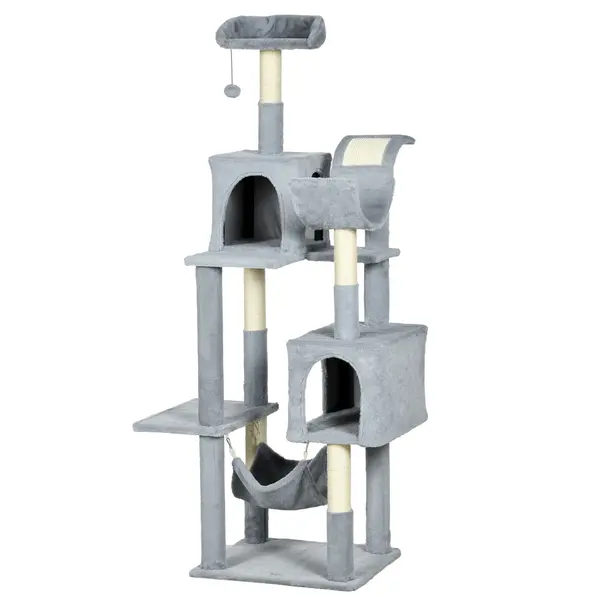 Copac de 177cm pentru Pisici pentru Pisici de Interior, Turn de Catarat pentru Pisici pe Mai Multe Niveluri, Gri 55x49x177cm PawHut | Aosom RO