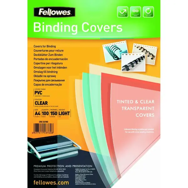 Coperti plastic Fellowes A4 150 microni transparent 100 bucati/top Coperti plastic Fellowes A4 150 microni transparent 100 bucati/top