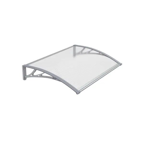 Copertină PREMIUM de ușă 100x80cm / marchiză / adăpost / acoperiș - brațe gri - placă 6mm întreagă transparent - Gri/Transparent