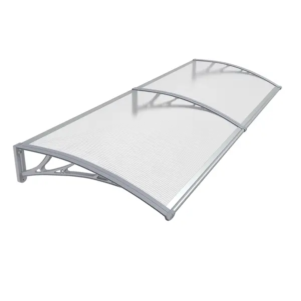 Copertină PREMIUM de ușă 150x100cm / marchiză / adăpost / acoperiș - brațe gri - placă 6mm întreagă transparent - Gri/Transparent
