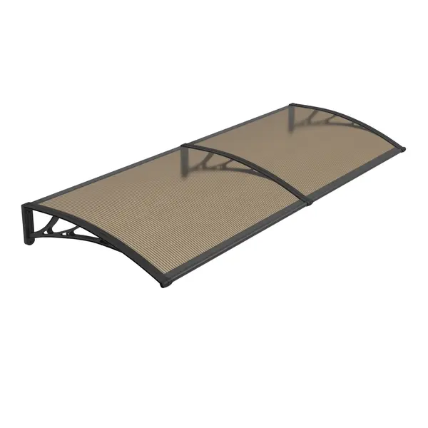 Copertină PREMIUM de ușă 200x80cm / marchiză / adăpost / acoperiș - brațe negre - placă 6mm întreagă bronz - Negru/Bronz