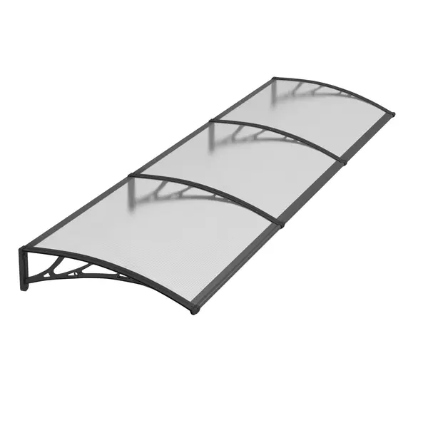 Copertină PREMIUM de ușă 300x100cm / marchiză / adăpost / acoperiș - brațe negre - placă 6mm întreagă transparenta - Negru/Transparent