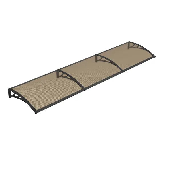 Copertină PREMIUM de ușă 300x80cm / marchiză / adăpost / acoperiș - brațe negre - placă 6mm întreagă bronz - Negru/Bronz