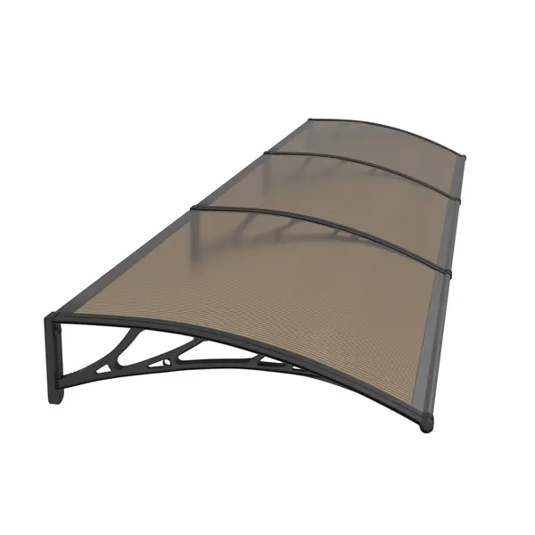 Copertină PREMIUM de ușă 360x100cm / marchiză / adăpost / acoperiș - brațe negre - placă 6mm întreagă bronz - Negru/Bronz