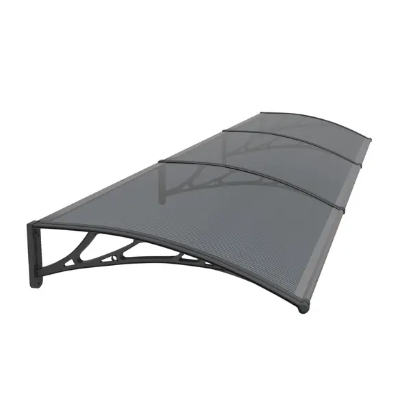Copertină PREMIUM de ușă 360x120cm marchiză adăpost acoperiș - brațe negre - placă 6mm întreagă antracit - Negru/Antracit