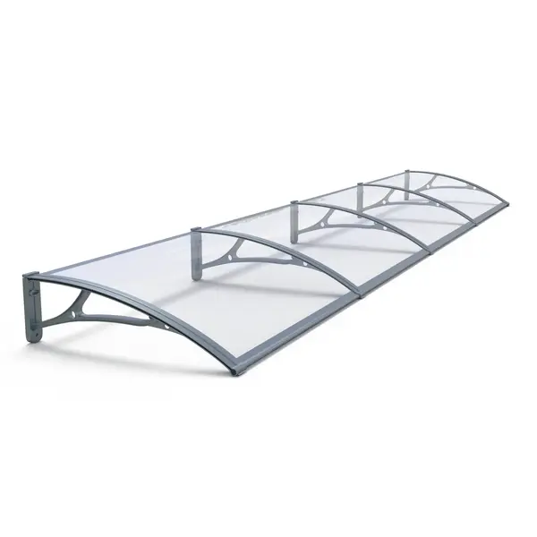 Copertină PRO Alu+Plexiglas de ușă 360x150cm marchiză adăpost acoperiș gri-transparent - Gri/Transparent