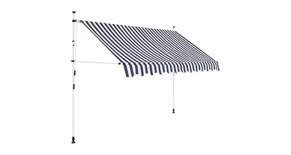 copertină retractabilă manual, 250 cm, dungi albastru și alb