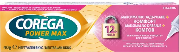 Corega Cremă fixatoare pentru proteze dentare Max Hold & Comfort, 40 g