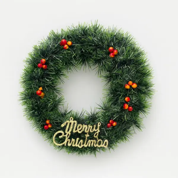 COROANA DECORATIVA CRACIUN VERDE CU BOABE SI MERRY CHRISTMAS, 30cm