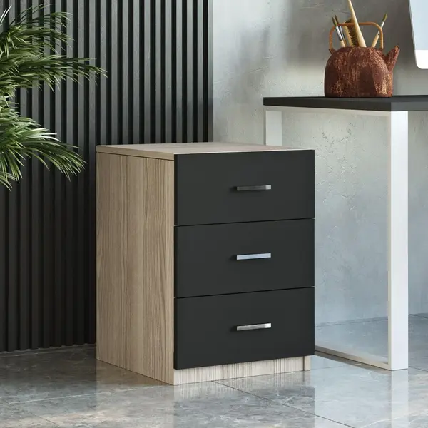 Corp Mobil - Birou - Rollbox 3 sertare, Stejar, 45x62x47 cm