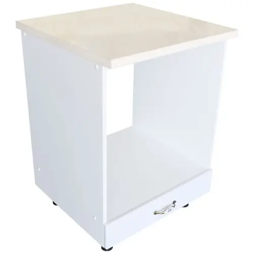 Corp pentru cuptor incorporabil cu sertar Zebra, Alb/MDF Alb lucios, cu blat Travertin, 60 x 85 x 60 cm