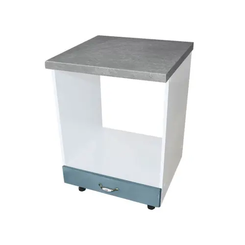Corp pentru cuptor incorporabil cu sertar Zebra, Alb/MDF Albastru, cu blat beton, 60 x 85 x 60 cm