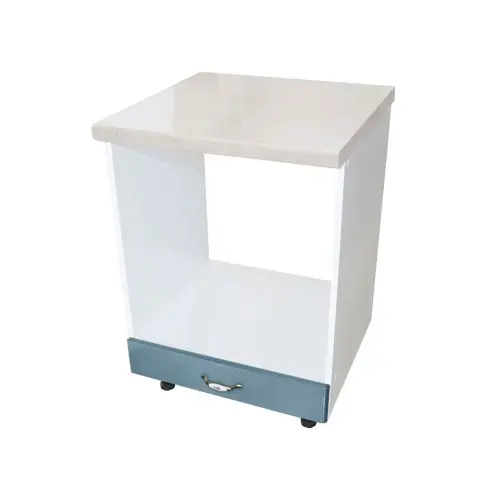 Corp pentru cuptor incorporabil cu sertar, Zebra, Alb/MDF Albastru cu blat travertin, 60 x 85 x 60 cm