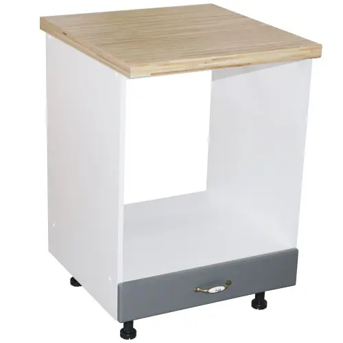 Corp pentru cuptor incorporabil cu sertar Zebra, Alb/MDF gri, cu blat artar, 60 x 85 x 60 cm