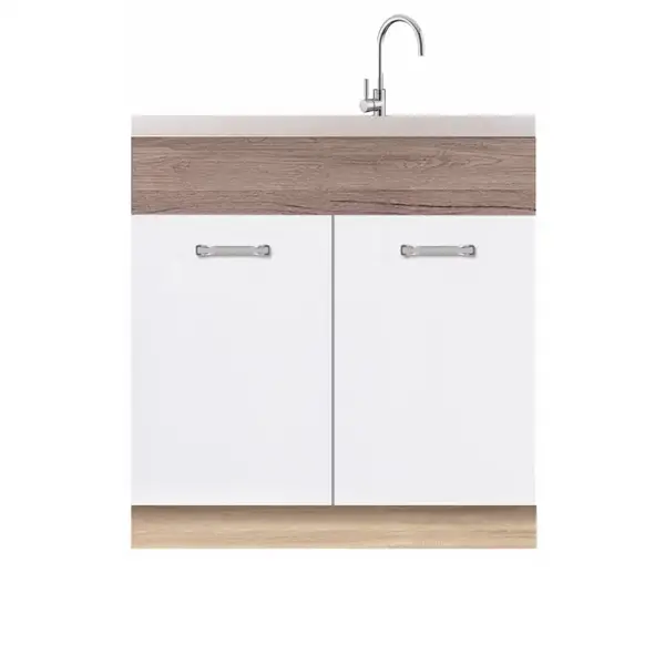 Corp pentru masca chiuveta + front 80 ECO-12D, cu 2 usi, stejar sonoma + alb lucios + stejar sanremo, 80x51x82 cm