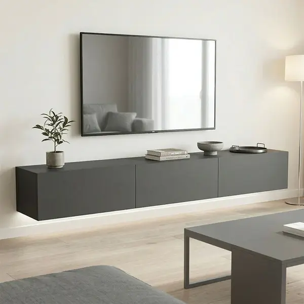 Corp TV de perete cu LED Rival, Modern, Pal melaminat, ANTHRACITE, 210x35x30 cm