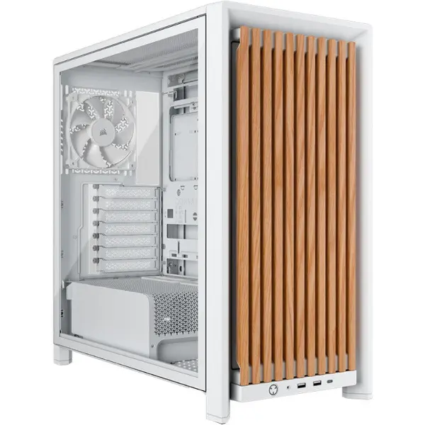 CORSAIR Carcasa PC Corsair FRAME 4000D RS, Middle Tower, fara sursa, sticla securizata, E-ATX, ATX, mATX, mITX, 4 ventilatoare incluse, 13 ventilatoare compatibile, Alb/Stejar