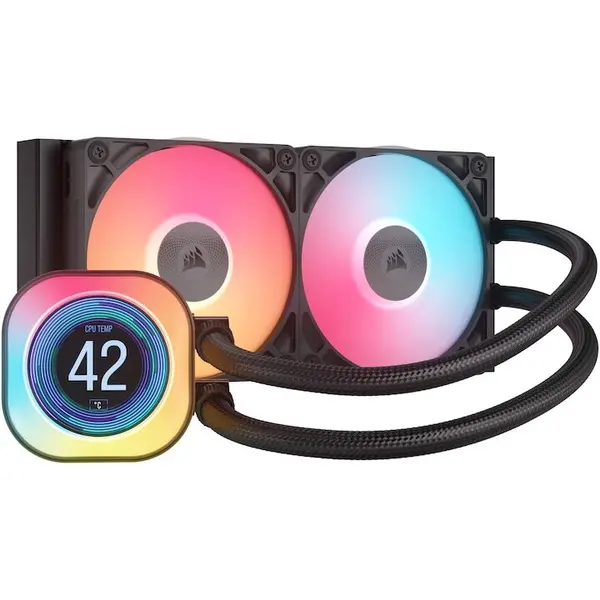 CORSAIR Cooler Procesor CORSAIR iCUE LINK TITAN 240 RX LCD NEGRU, dimensiune radiator 277x120x27mm, 2 ventilatoare ARGB, viteza ventilatoare: 300-2100RPM