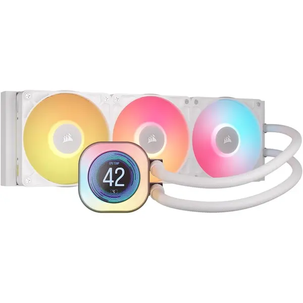 CORSAIR Cooler Procesor CORSAIR iCUE LINK TITAN 360 RX LCD ALB, 125 x 396 x 125 mm, 3 ventilatoare ARGB, viteza 300-2100RPM