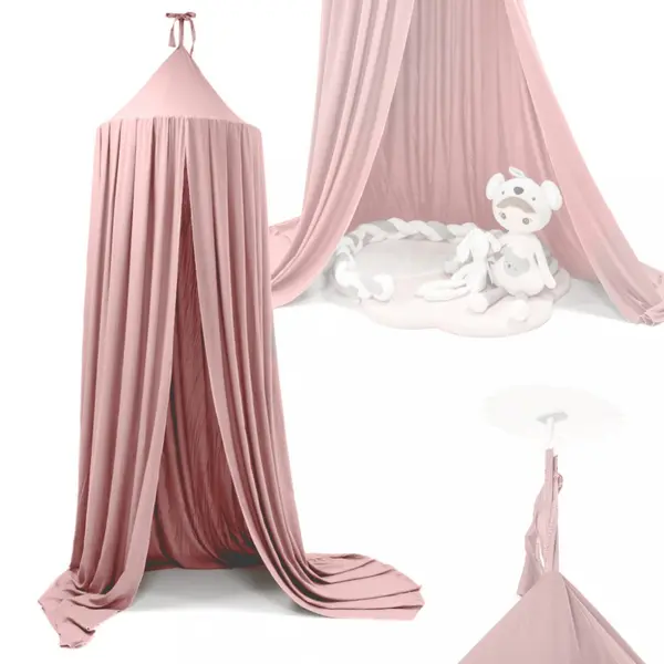 Cort baldachin pentru copii, Ikonka, suspendat, multifunctional pentru patut copii loc de joaca, lungime 290 cm, diametru cadru 70 cm, Light Pink