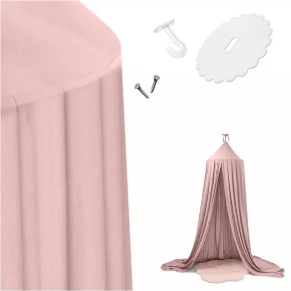 Cort baldachin pentru copii, Ikonka, suspendat, multifunctional pentru patut copii loc de joaca, lungime 290 cm, diametru cadru 70 cm, Light Pink