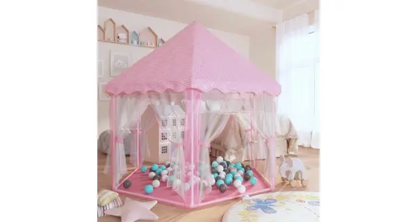 Cort de joaca Princess cu 250 de bile, roz, 133x140 cm