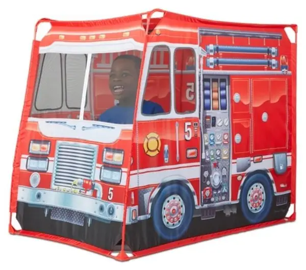 Cort pentru copii Melissa & Doug - Mașină de pompieri, 119 x 98.5 x 78 cm, roșu