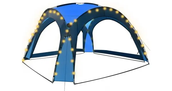 Cort petrecere cu LED & 4 pereti laterali albastru 3,6x3,6x2,3m