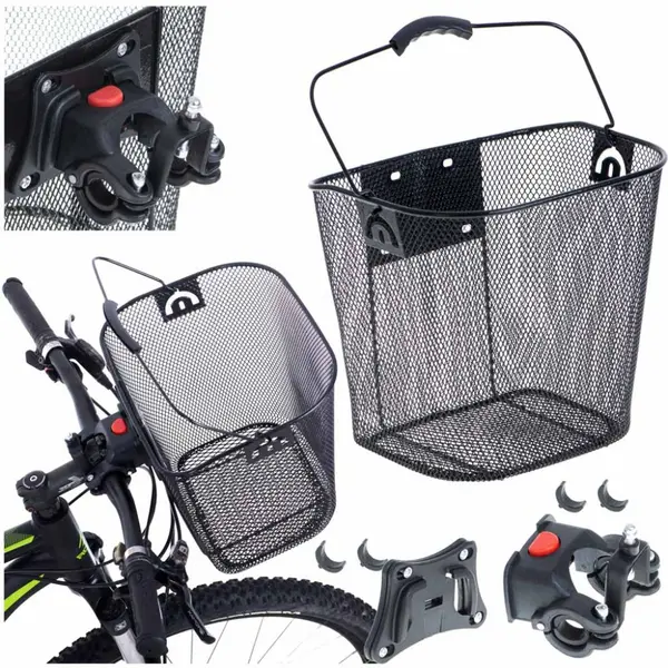 Cos bicicleta frontal din aluminiu, dimensiune 34.5 x 25 cm, Ikonka Black