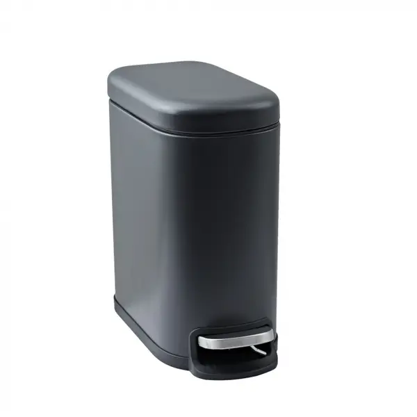 Cos de gunoi pentru baie Slim Black, Dreptunghiular, Otel, 5L, cu pedala